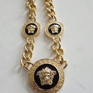 NEW Gold Chain Necklace with Black Triple  Medallions
